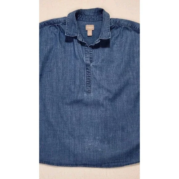 Chicos Denim Tunic Short Sleeve Size 1 Medium Blue Collared - Picture 8 of 8